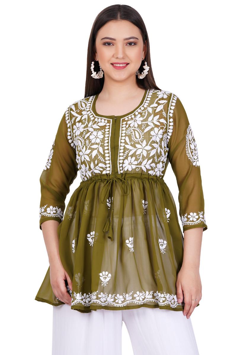 Women's Sea Green Chikankari Ghas Pati Hand Work