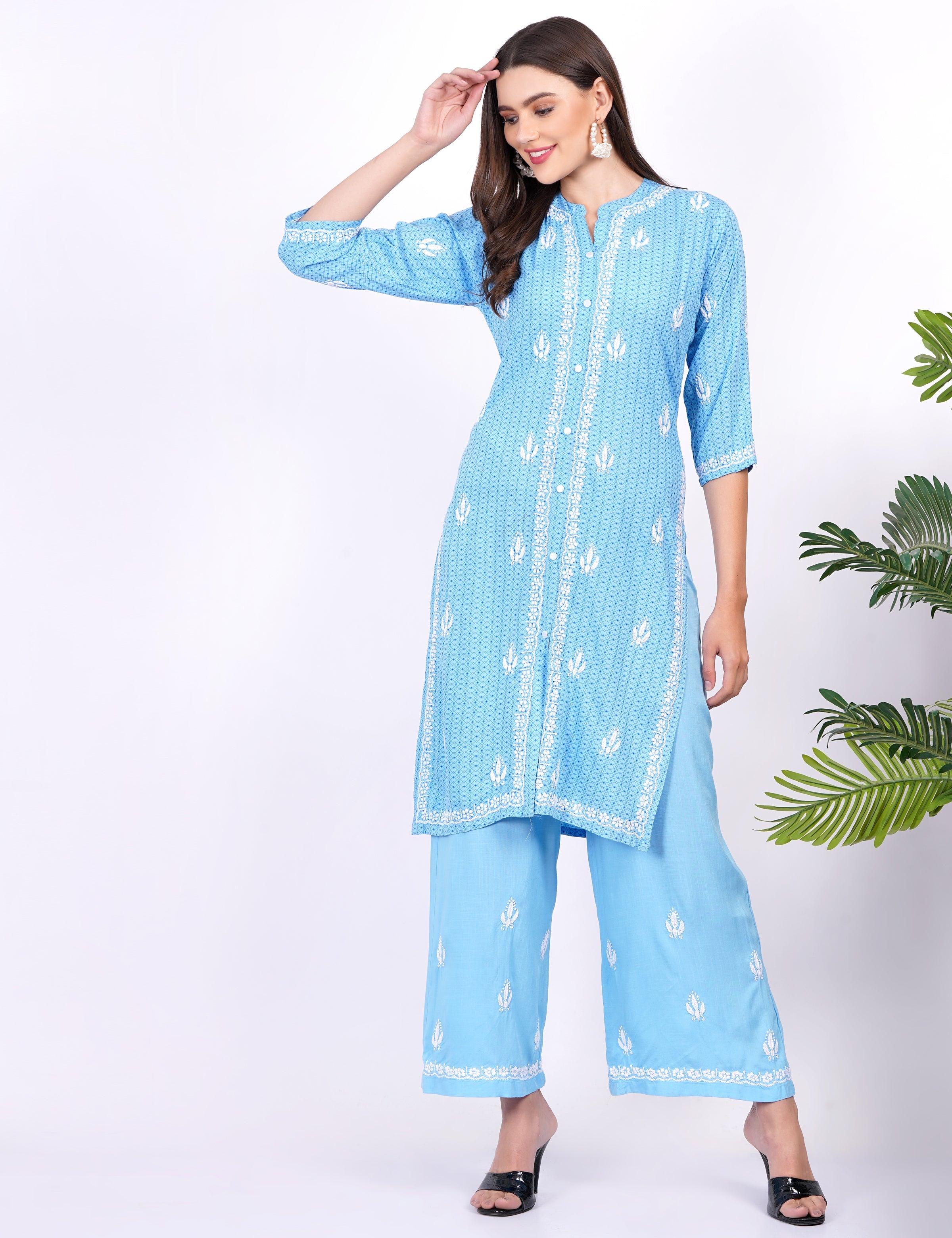 Women's Rayon Foil Printed Chikankari Co-Ord Set