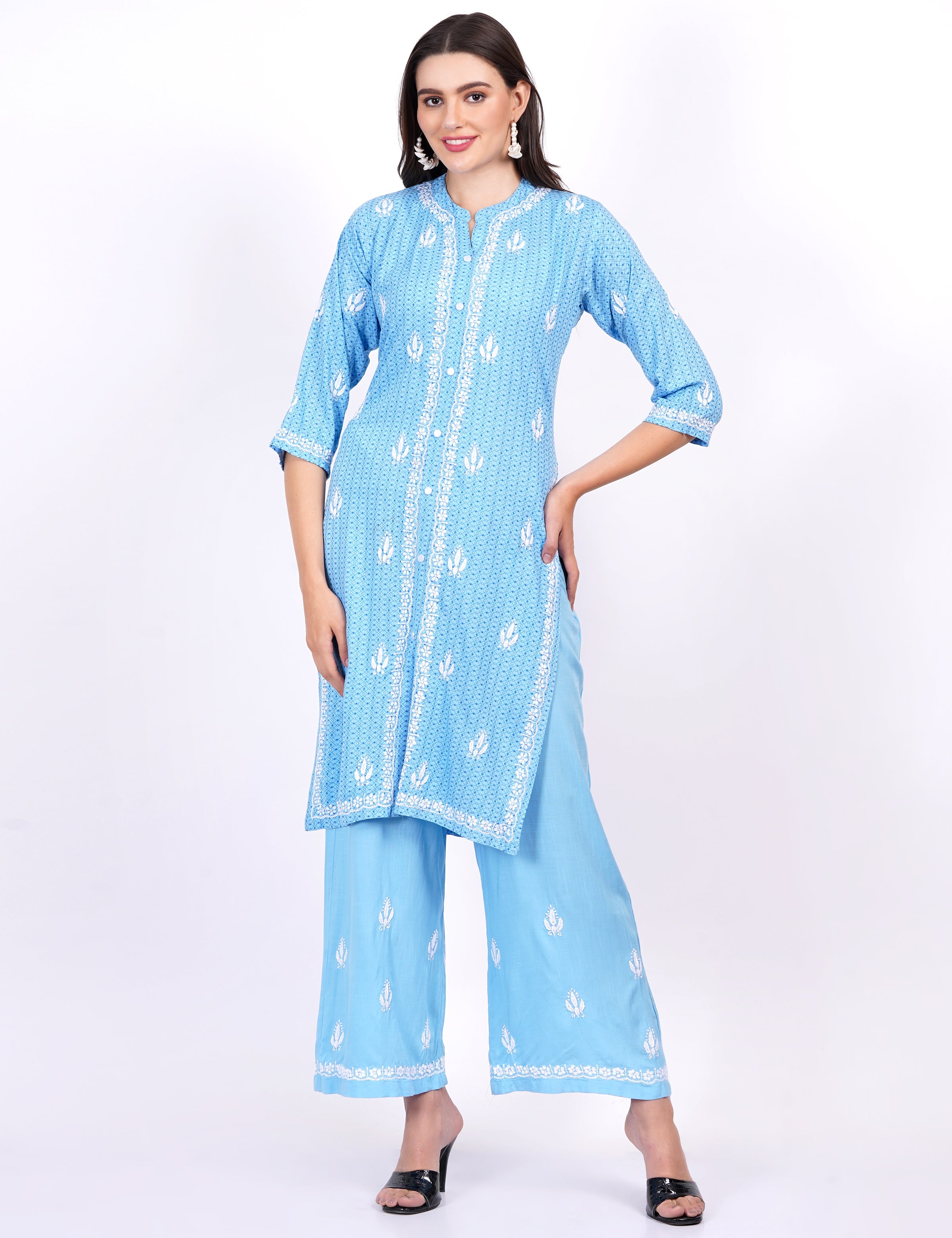 Women's Rayon Foil Printed Chikankari Co-Ord Set