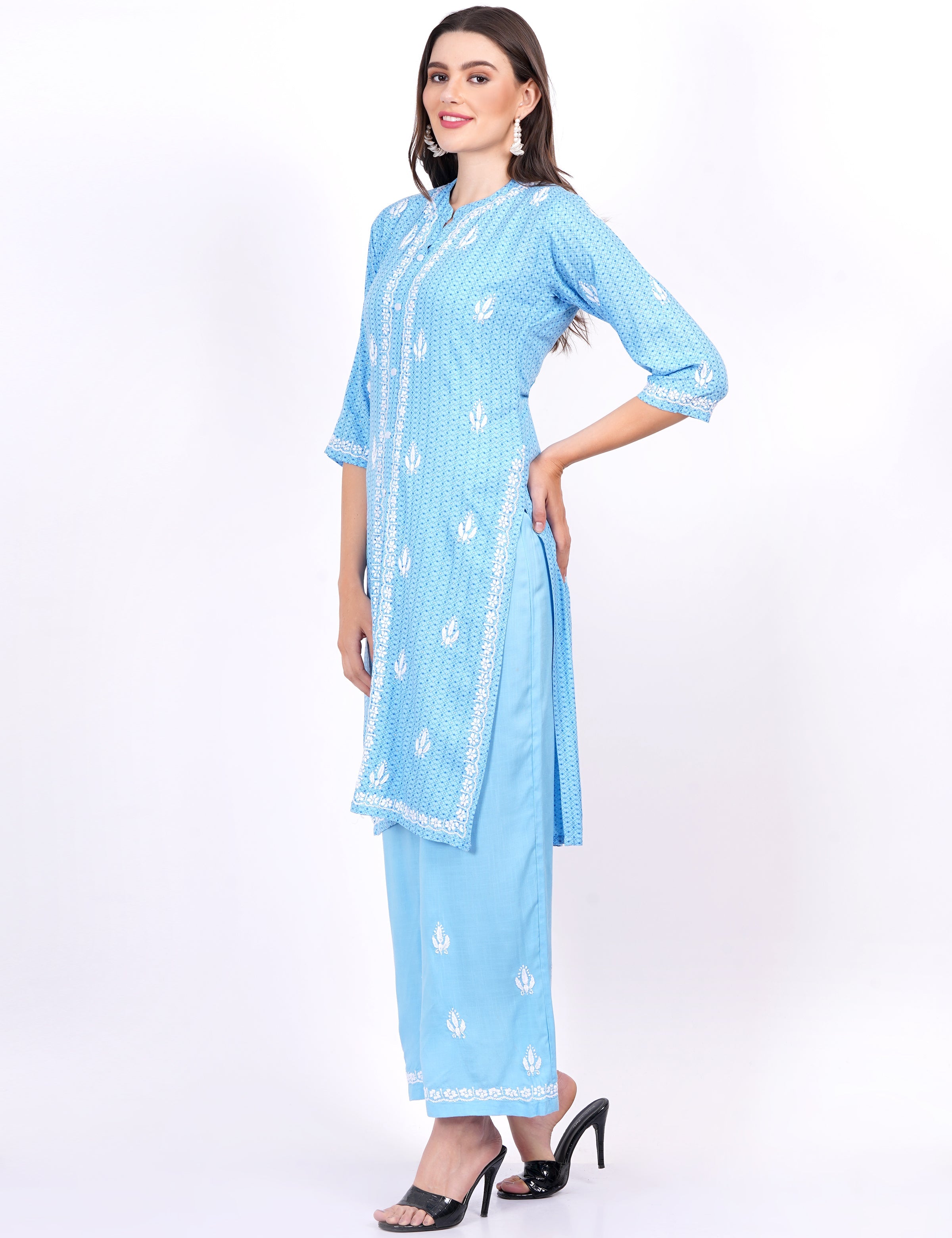 Women's Rayon Foil Printed Chikankari Co-Ord Set