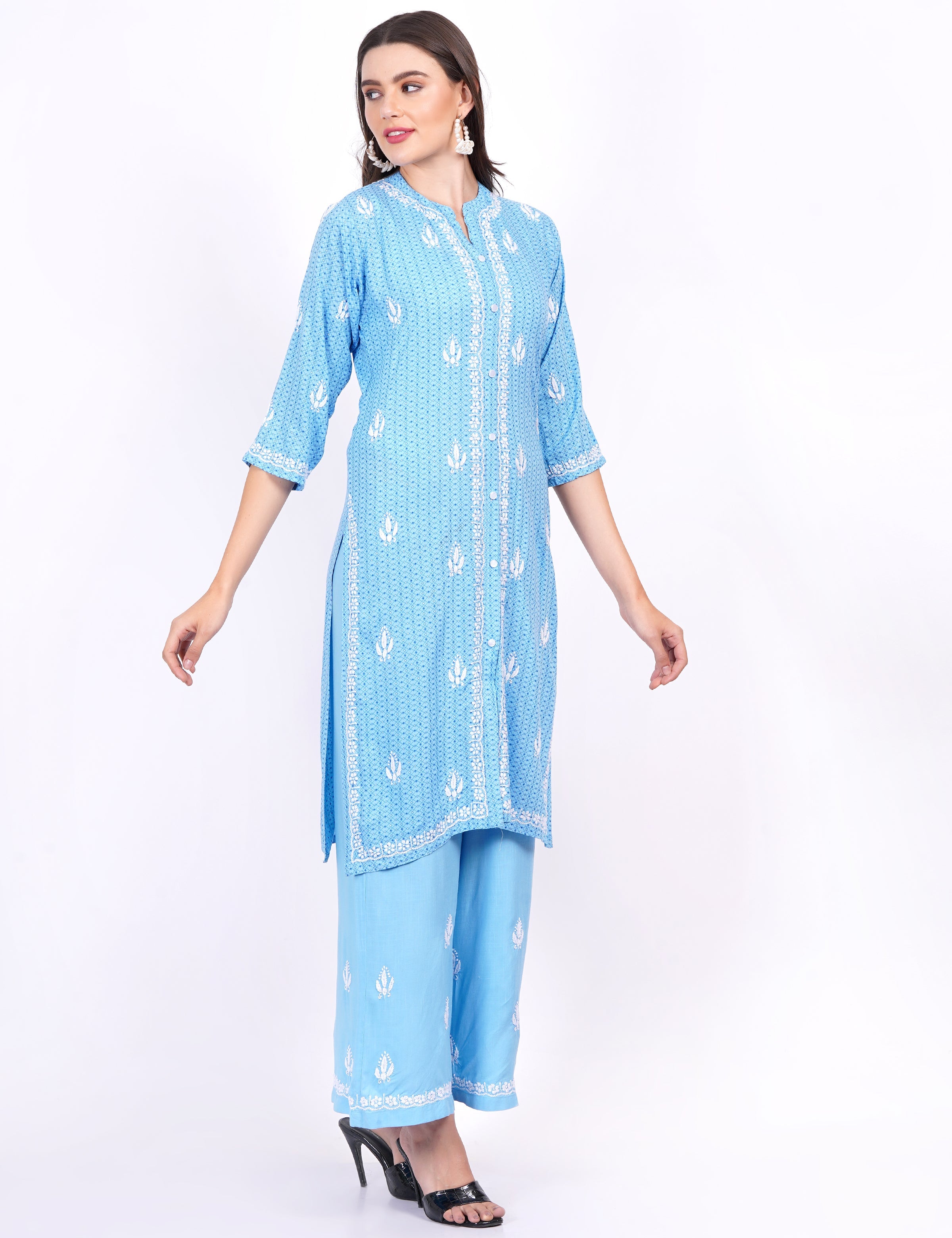 Women's Rayon Foil Printed Chikankari Co-Ord Set