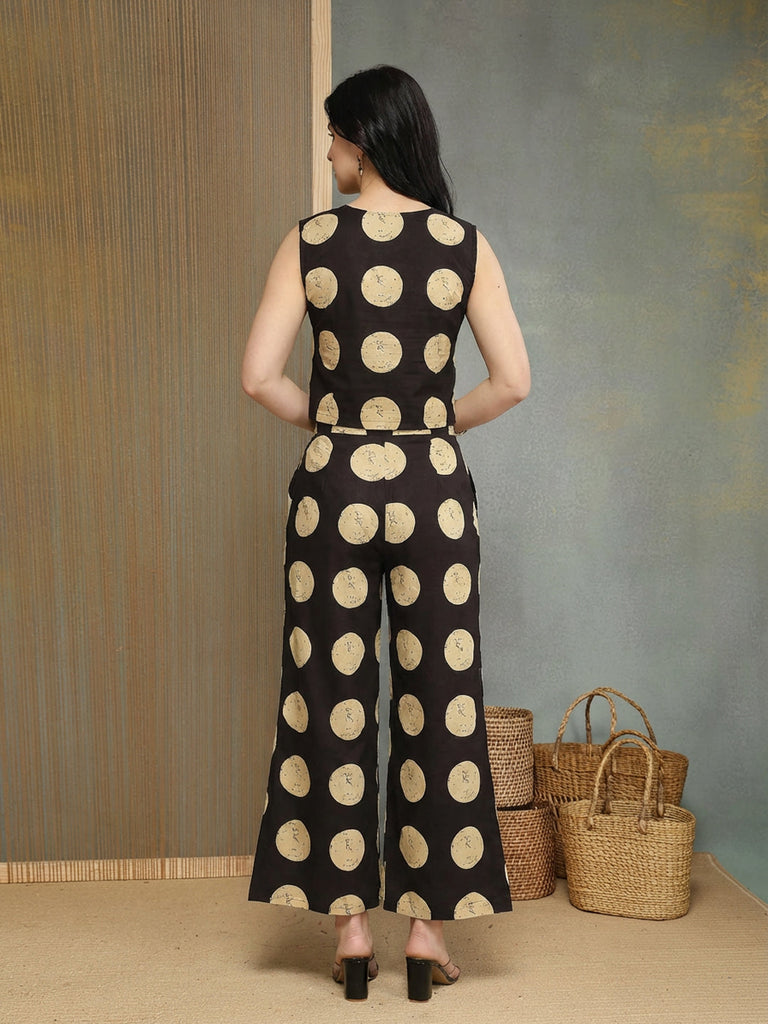 Women's Black Polka Dots Cotton Co-Ords Set