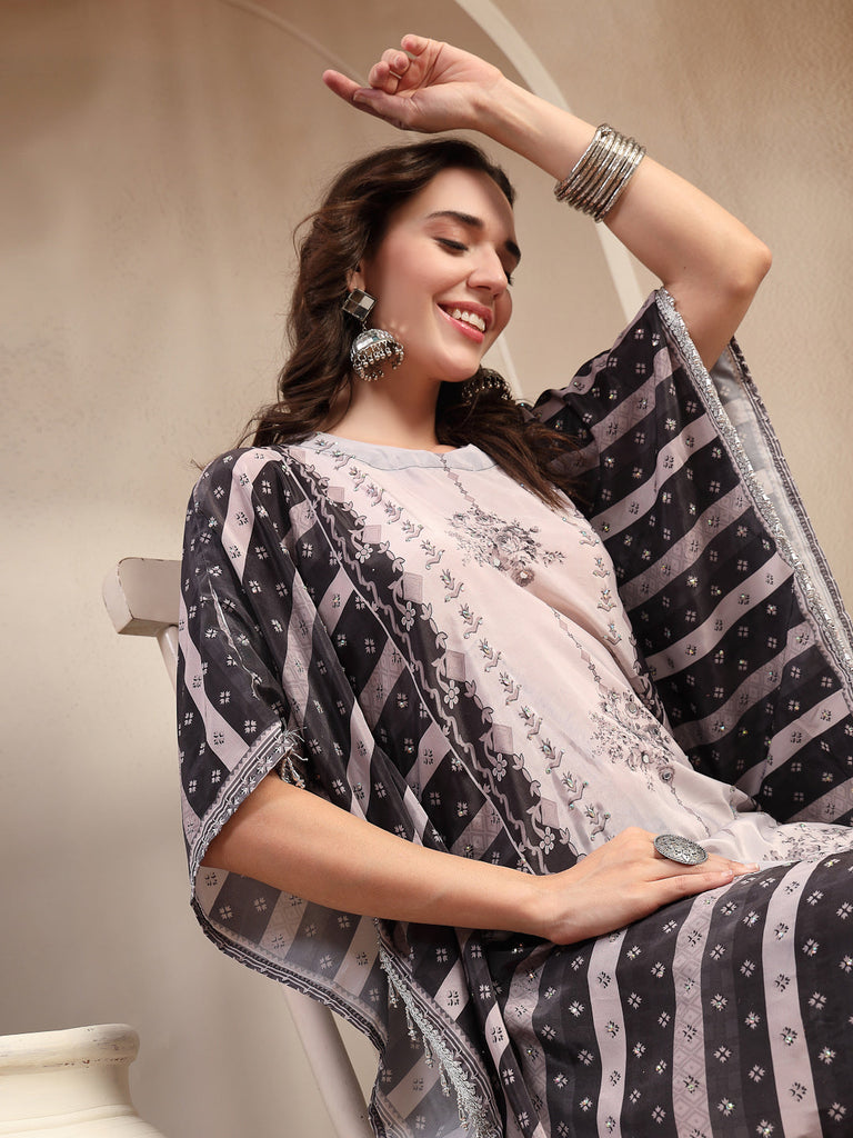 Women's Black Mirror Work Printed Silk Blend Co-Ord Set