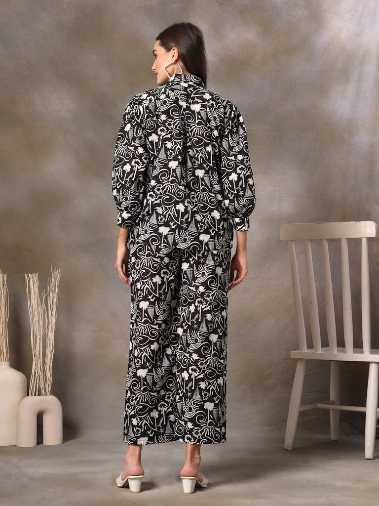 Women's Black Abstarct Printed Cotton Co-Ord Set