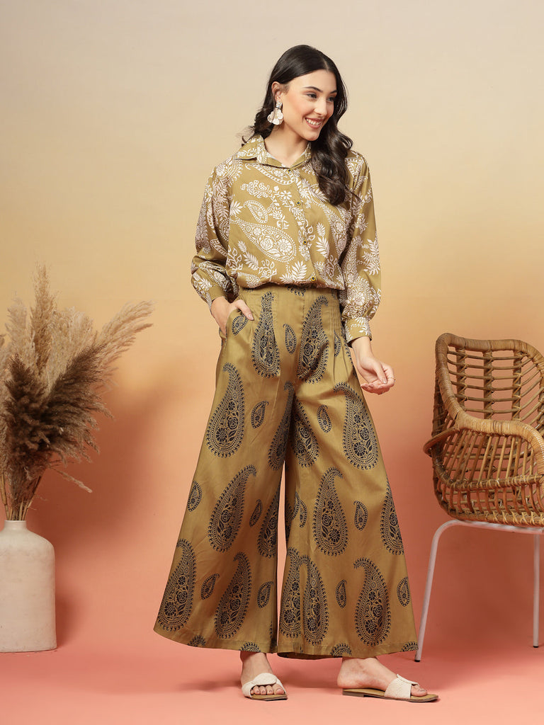 Women's Green Paisley Print Rayon Co-Ord Set