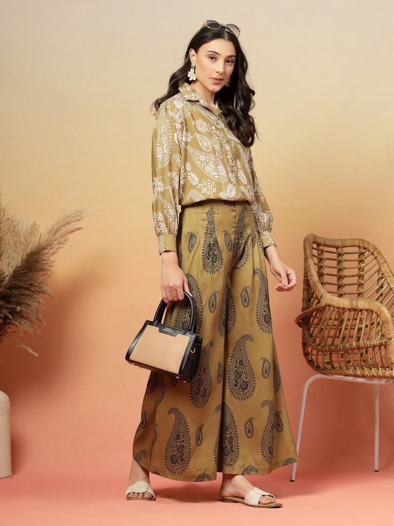 Women's Green Paisley Print Rayon Co-Ord Set