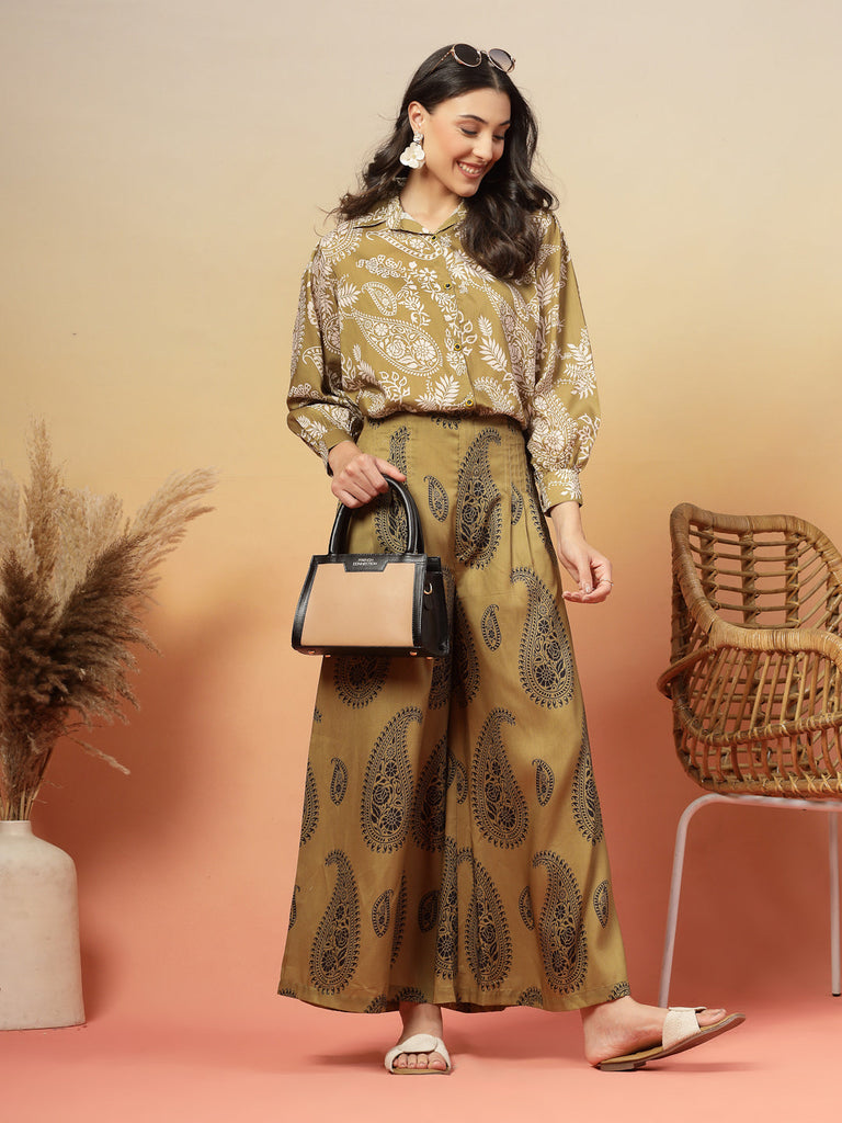 Women's Green Paisley Print Rayon Co-Ord Set
