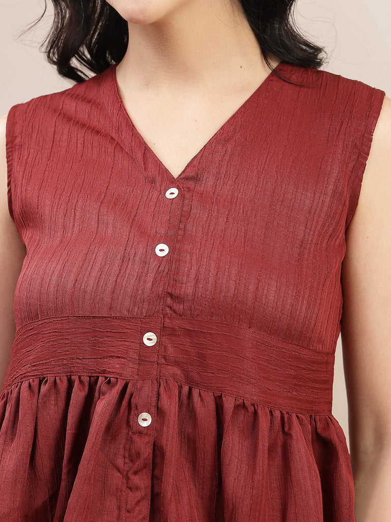 Women's Maroon Solid Crepe Co-Ords Set