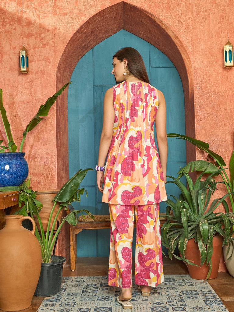 Women's Multi Color Abstract Printed Cotton Co-Ord Set
