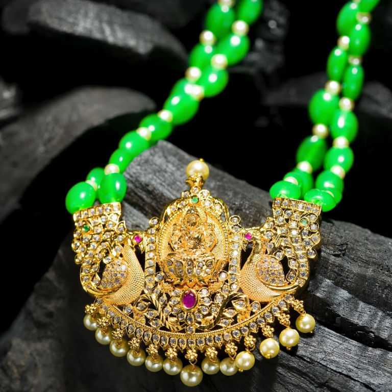 Women's Green Beads Chain Set Gold Plated
