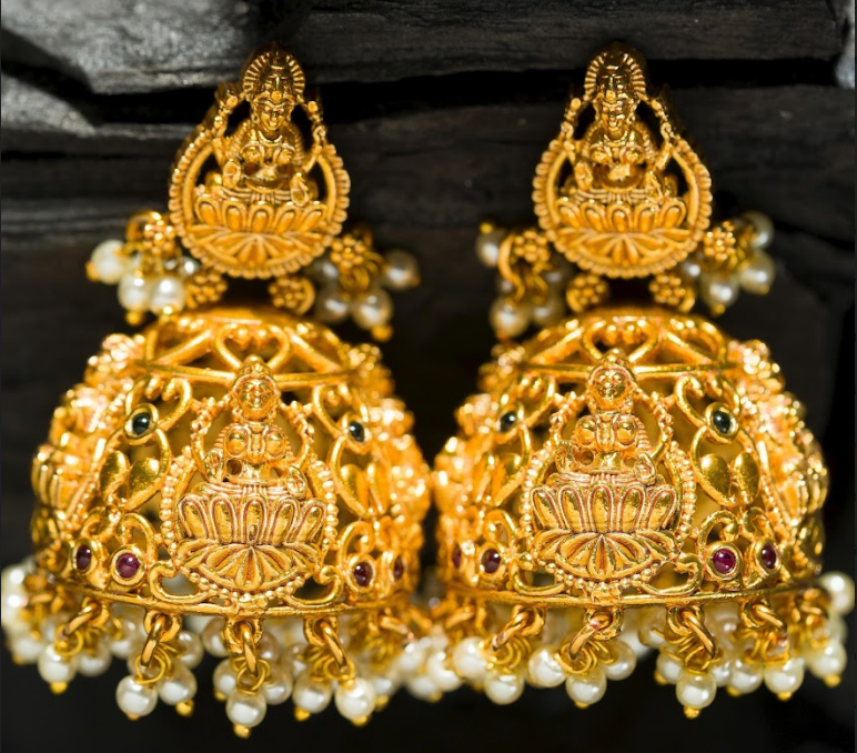 Women's Gold Plated Contemporary Mat Finish Laxmi Jumki Earrings