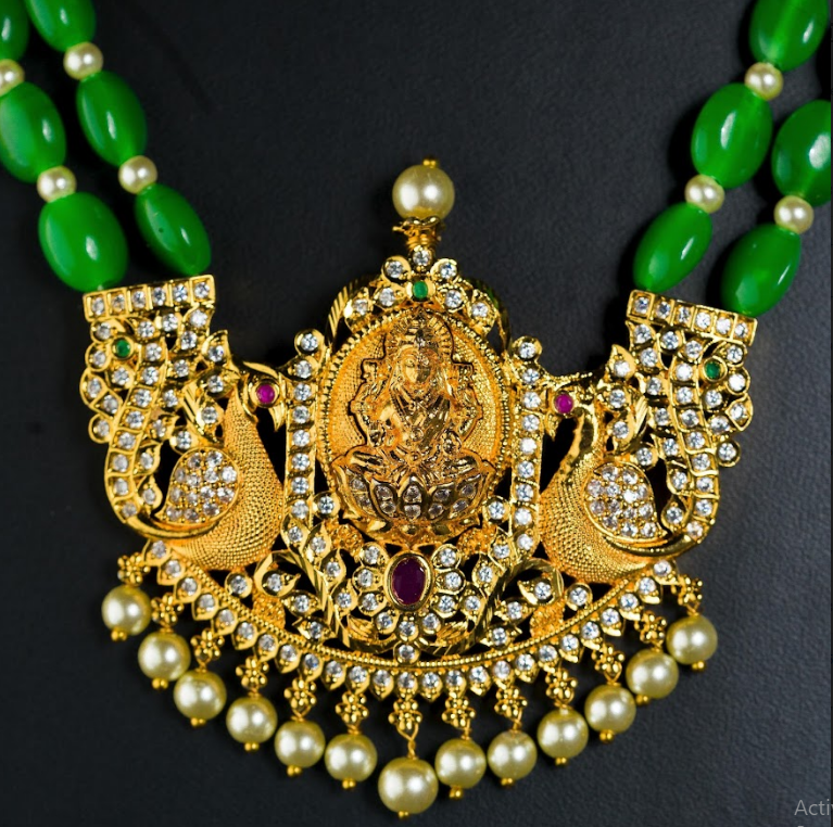 Women's Green Beads Chain Set Gold Plated