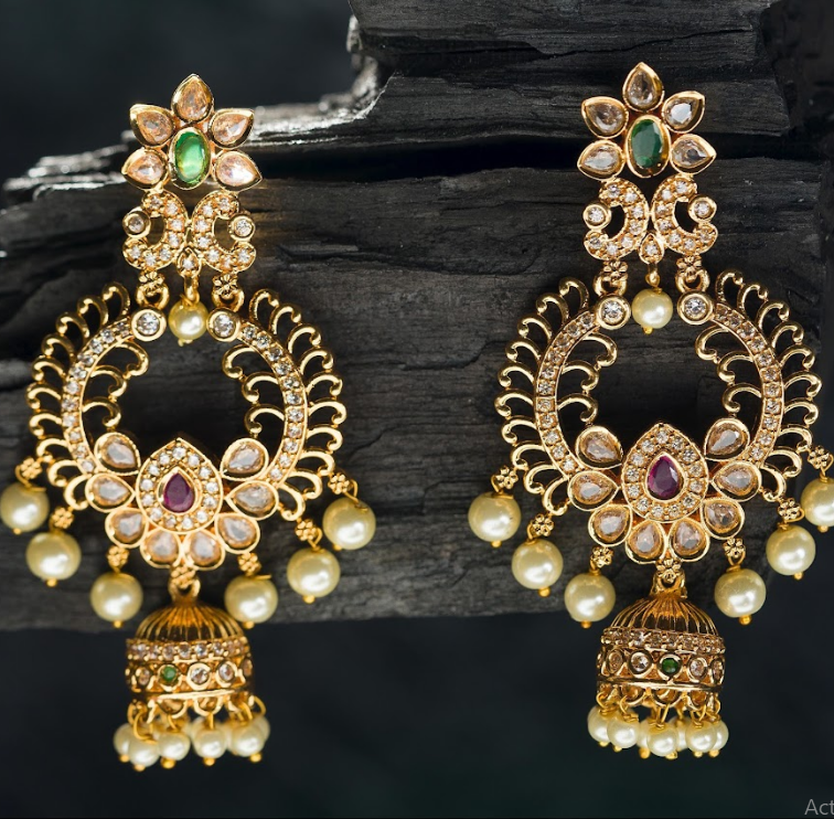 Women's Gold Plated Contemporary Cz Chandbalis Earrings