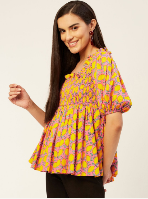 Women's Lemon Printed Smoking Top