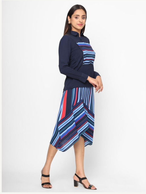 Women's Blue Stripes Co-Ord Set - Khumaar-Shuchi Bhutani
