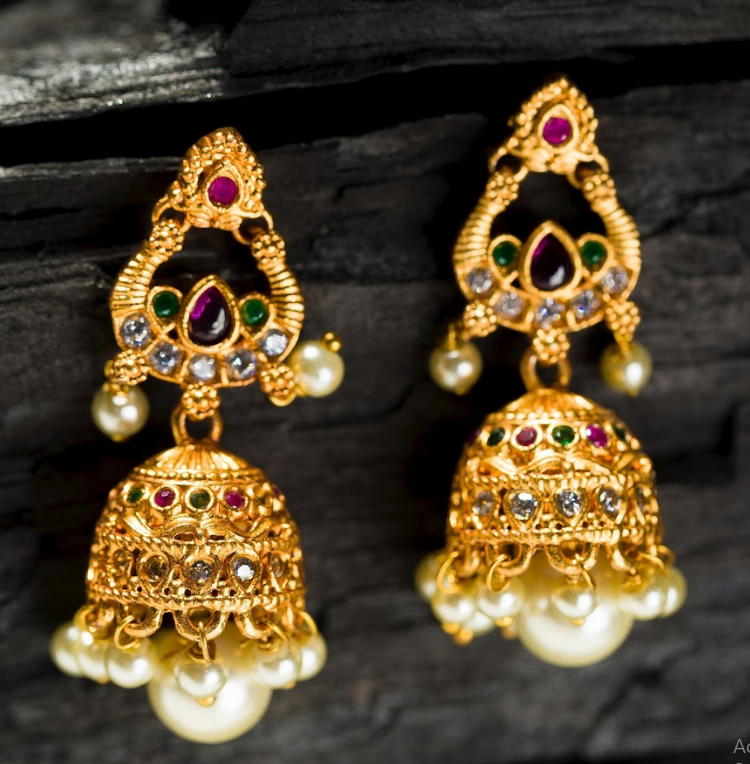 Women's Gold Plated Contemporary Mat Finish Jumki Earrings