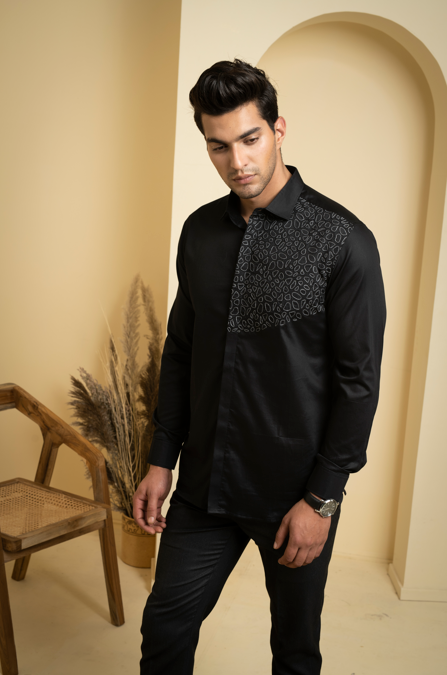 Men's Black Color Distorted Full Sleeves Shirt