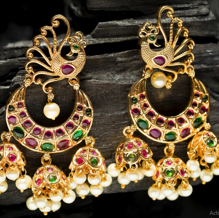 Women's Gold Plated 3 Hanging Chandbali Earrings