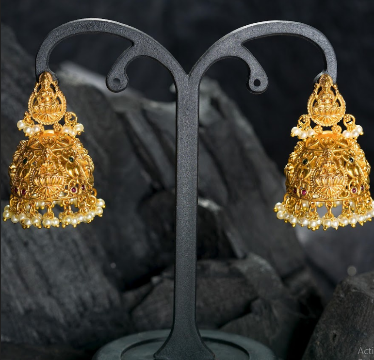 Women's Gold Plated Contemporary Mat Finish Laxmi Jumki Earrings