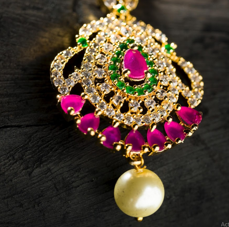 Women's Gold Plated Stones Diya Maang Tika For And Girls
