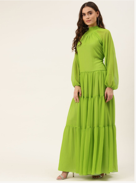 Women's Neon Green Maxi Dress - Khumaar-Shuchi Bhutani