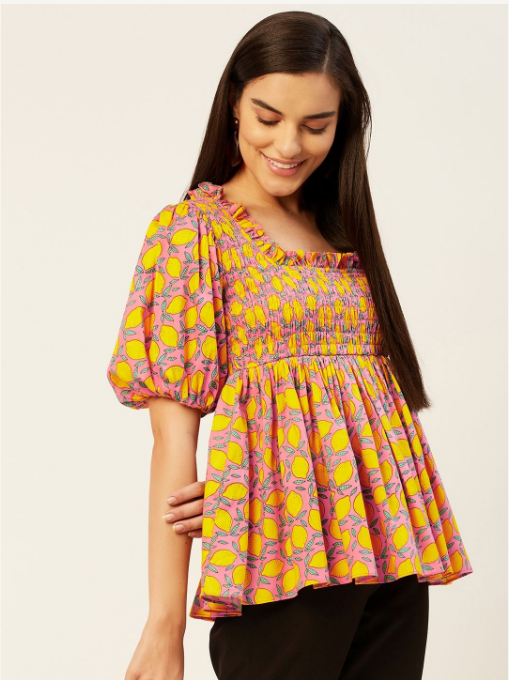 Women's Lemon Printed Smoking Top