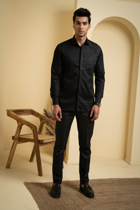 Men's Black Color Distorted Full Sleeves Shirt - Hilo Design