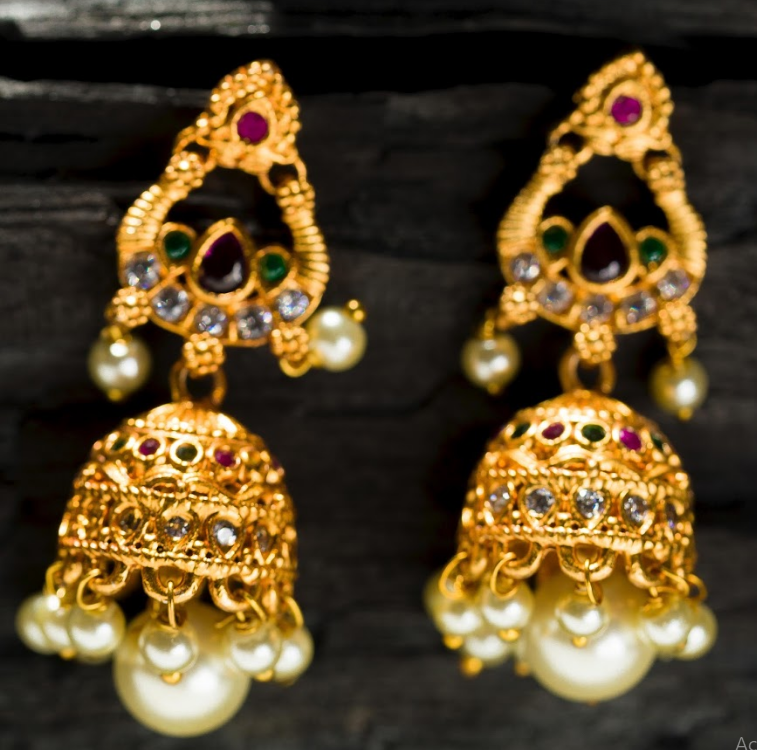 Women's Gold Plated Contemporary Mat Finish Jumki Earrings