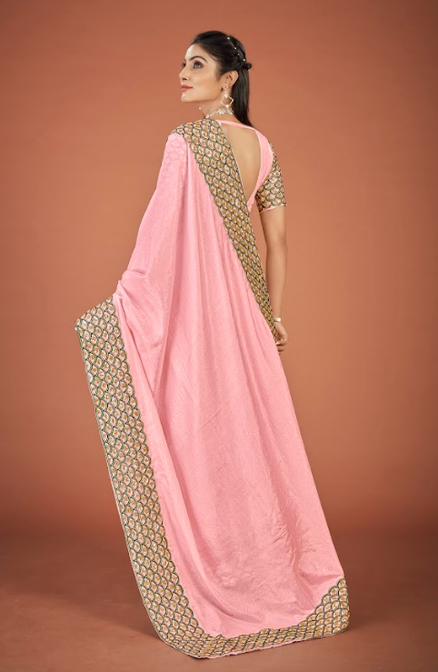 Women's Lata Pink Sana Saree  - Vamsee