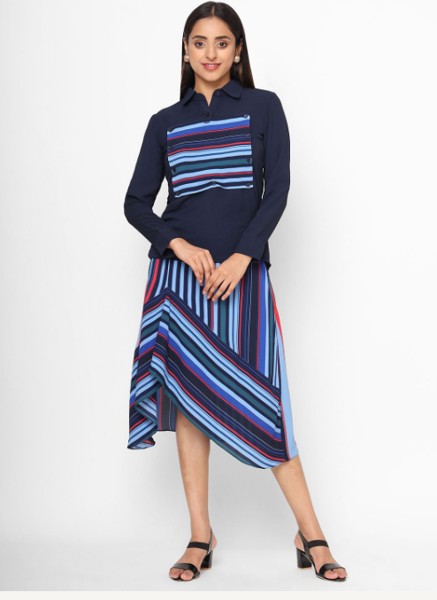 Women's Blue Stripes Co-Ord Set - Khumaar-Shuchi Bhutani