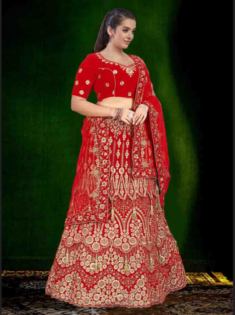 Women's Red Georgette Party Wear Readymade Lehenga Choli With Dupatta  (stitched 40 size, Alt 38 to 44 size)