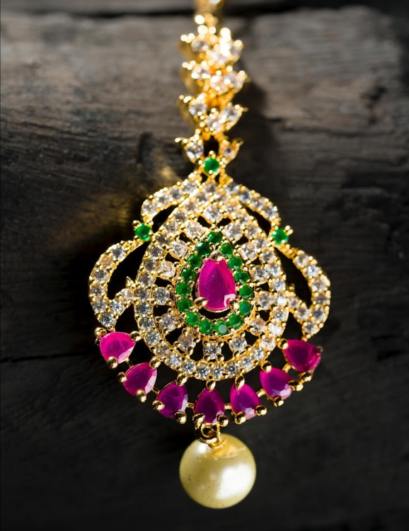 Women's Gold Plated Stones Diya Maang Tika For And Girls