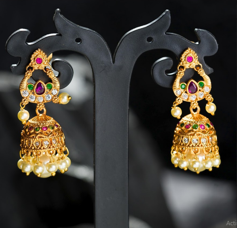 Women's Gold Plated Contemporary Mat Finish Jumki Earrings