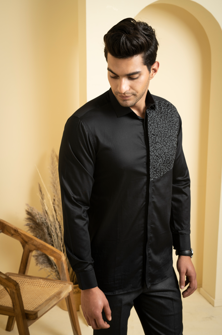 Men's Black Color Distorted Full Sleeves Shirt