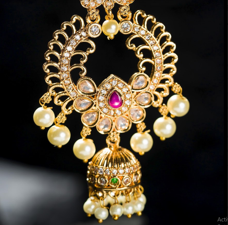 Women's Gold Plated Contemporary Cz Chandbalis Earrings
