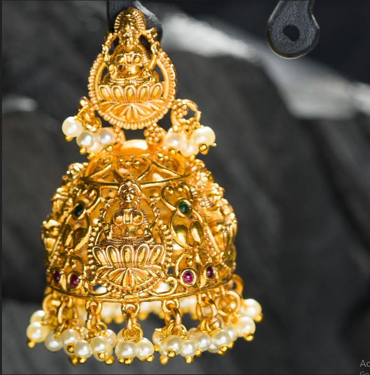 Women's Gold Plated Contemporary Mat Finish Laxmi Jumki Earrings