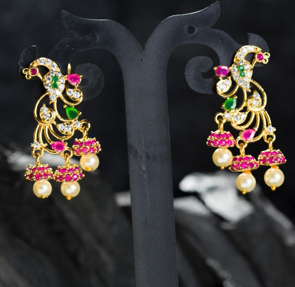 Women's Gold Plated Contemporary Peacock Jumki Earrings