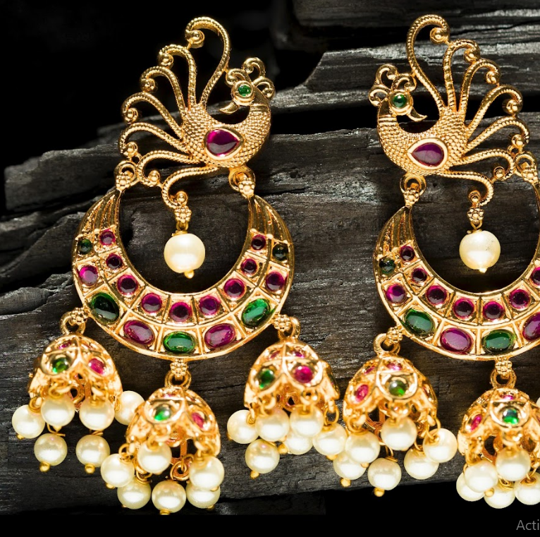 Women's Gold Plated 3 Hanging Chandbali Earrings