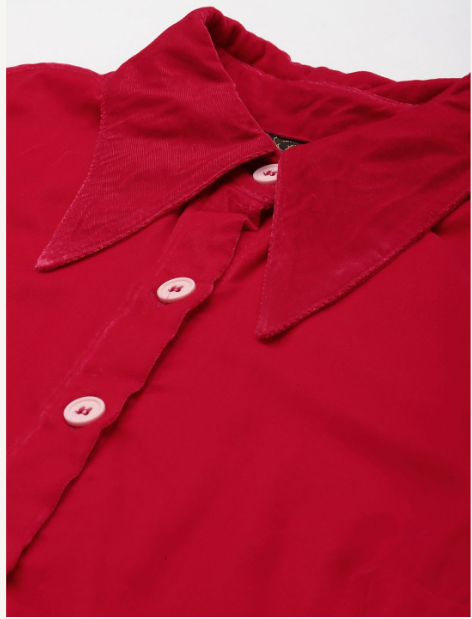 Women's Pink Velvet Shirt Dress