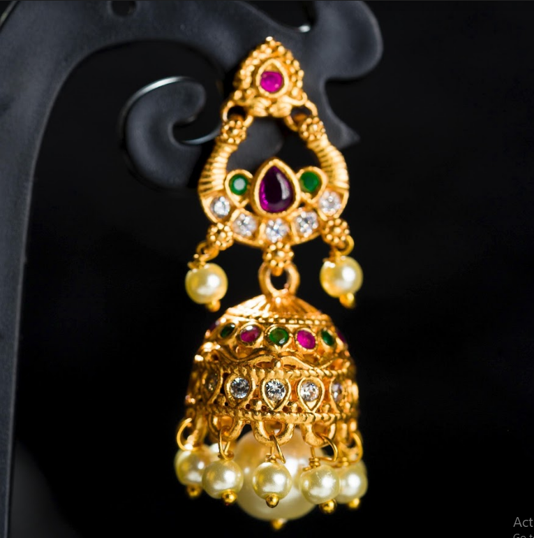 Women's Gold Plated Contemporary Mat Finish Jumki Earrings