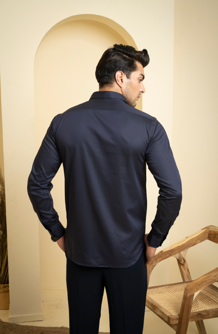 Men's Navy Blue Color Diam Full Sleeves Shirt