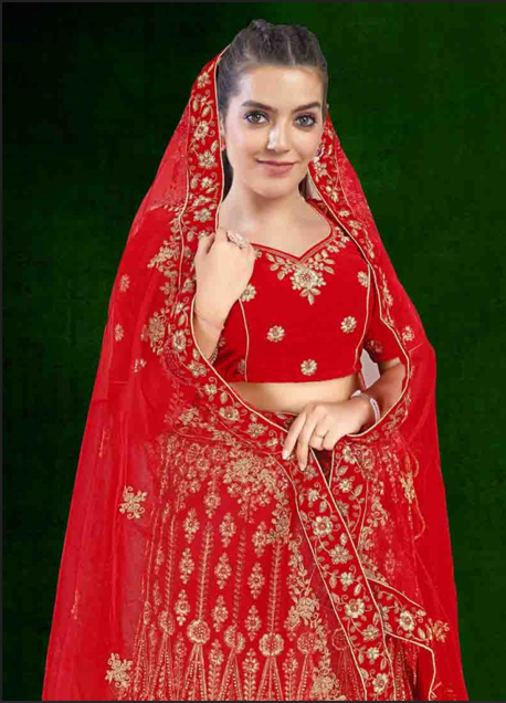 Women's Red Georgette Party Wear Readymade Lehenga Choli With Dupatta  (stitched 40 size, Alt 38 to 44 size)
