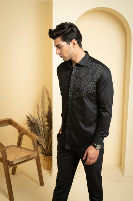 Men's Black Color Distorted Full Sleeves Shirt