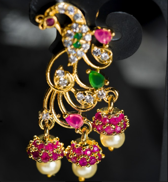 Women's Gold Plated Contemporary Peacock Jumki Earrings