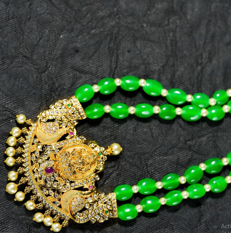 Women's Green Beads Chain Set Gold Plated