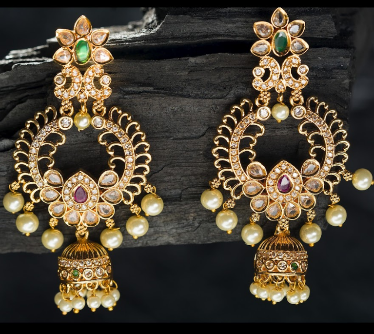 Women's Gold Plated Contemporary Cz Chandbalis Earrings