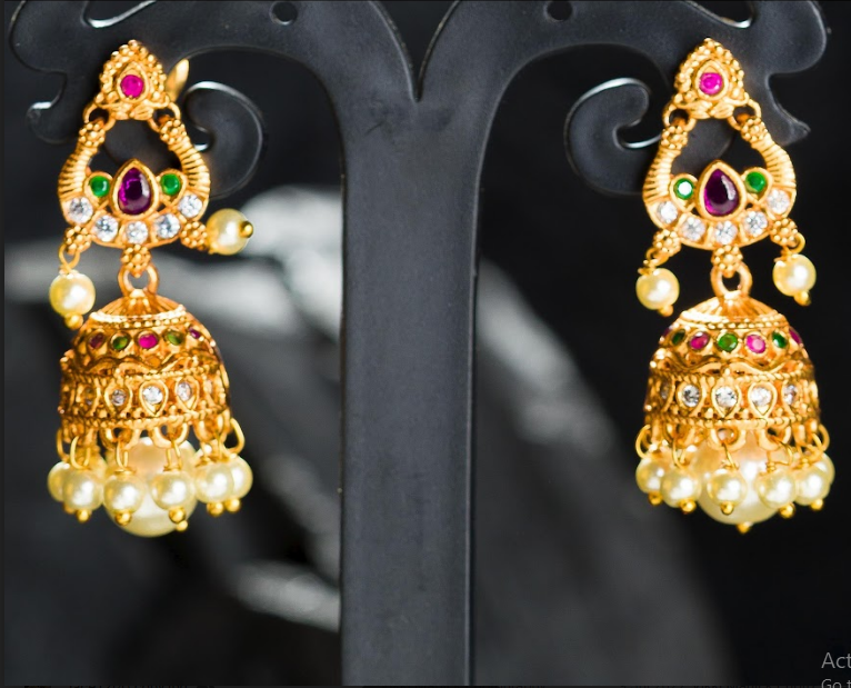 Women's Gold Plated Contemporary Mat Finish Jumki Earrings