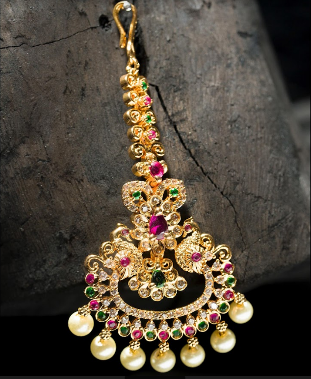 Women's Gold Plated Cz Peacock Maang Tika