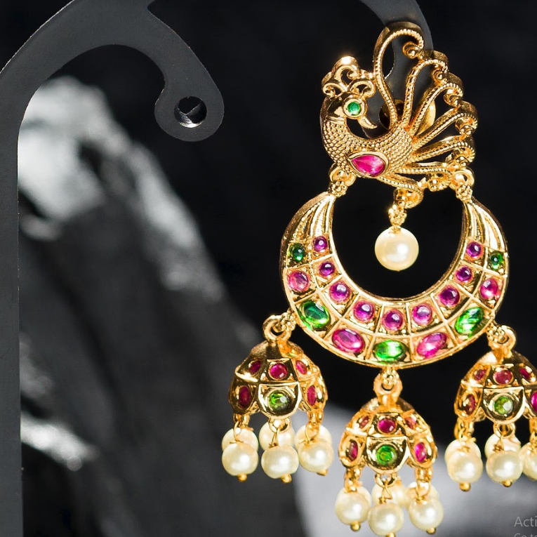 Women's Gold Plated 3 Hanging Chandbali Earrings