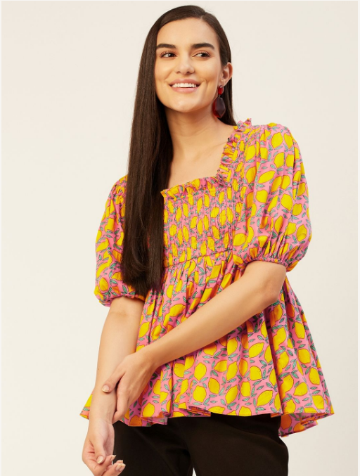 Women's Lemon Printed Smoking Top